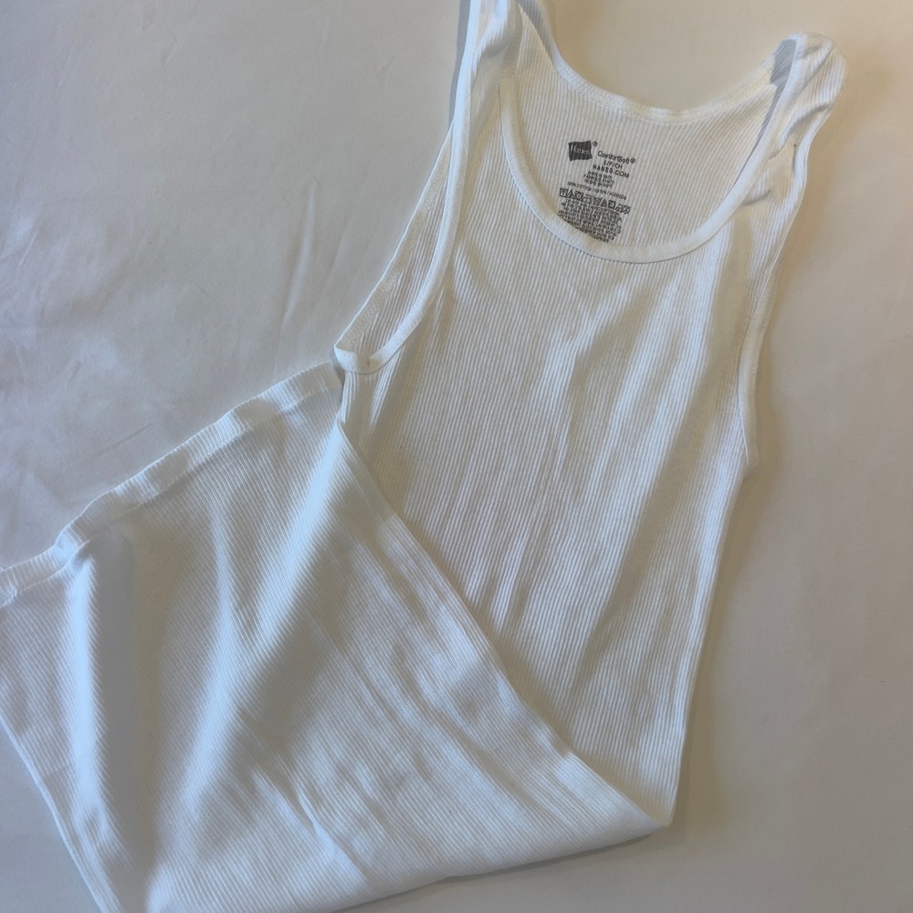 Hanes ComfortSoft Mens Ribbed Tank Top White A-Shirt Size Small 100% Cotton